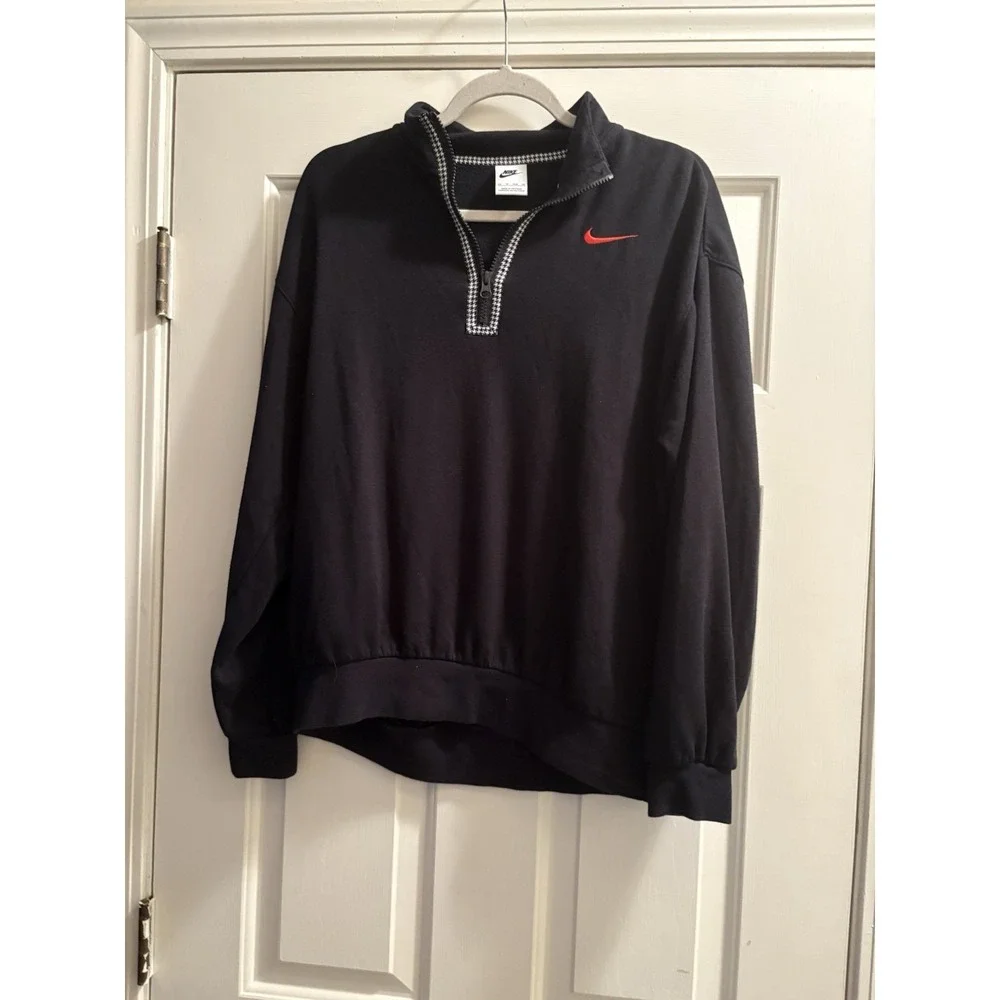 Nike Y2K XS Xsmall Pullover Quarter Zip Black Houndstooth Swish Logo White Tag